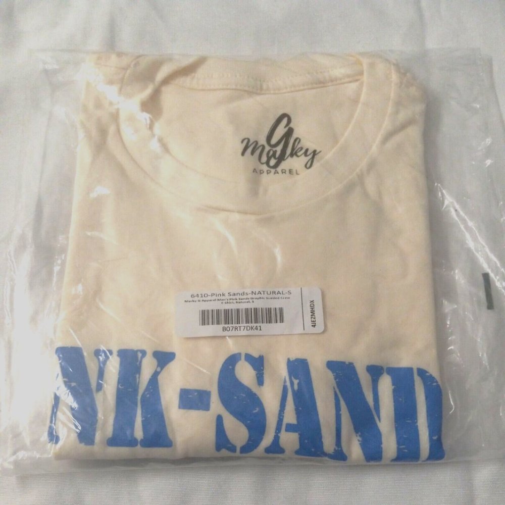 Marky G Apparel Men's PINK SANDS T-Shirt Crew-Neck NATURAL Small -NEW
